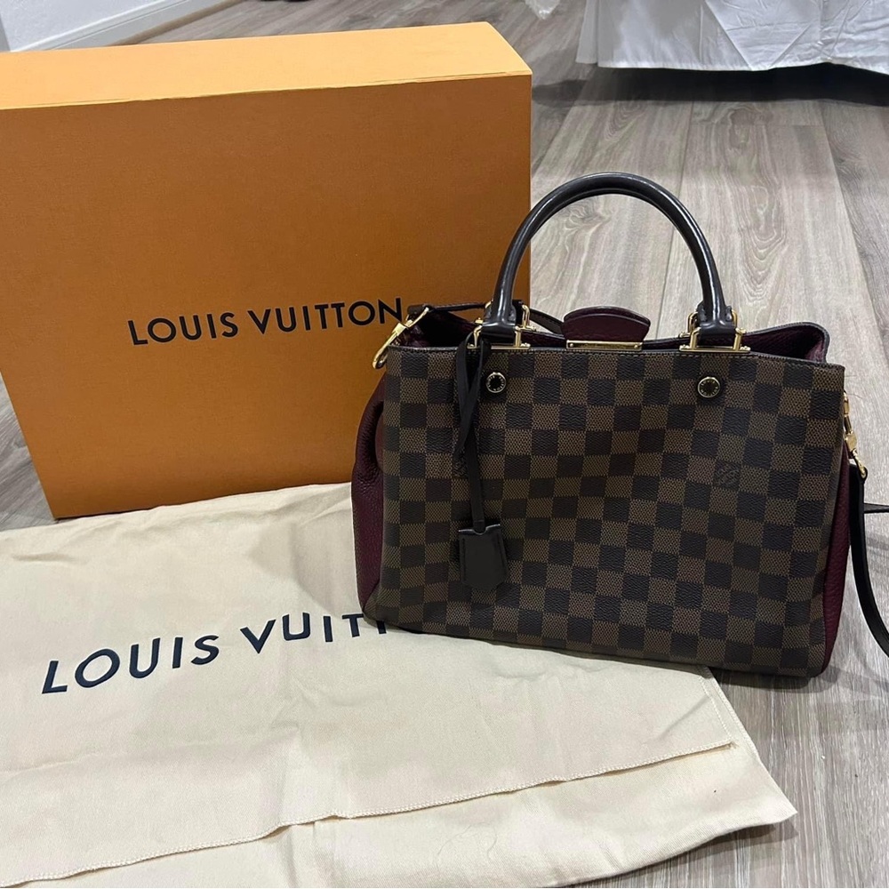 Louis Vuitton Brittany Damier Ebene with leather Burgundy Paneling